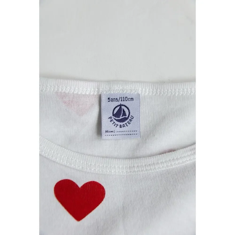 Petit Bateau Heart Sleepwear Red White Girls 5T Valentine’s Pajama Set